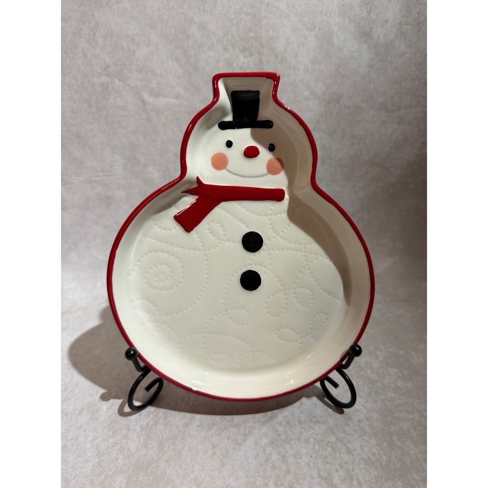Hallmark Christmas Snowman Ceramic Serving Dish Red White Holiday Platter